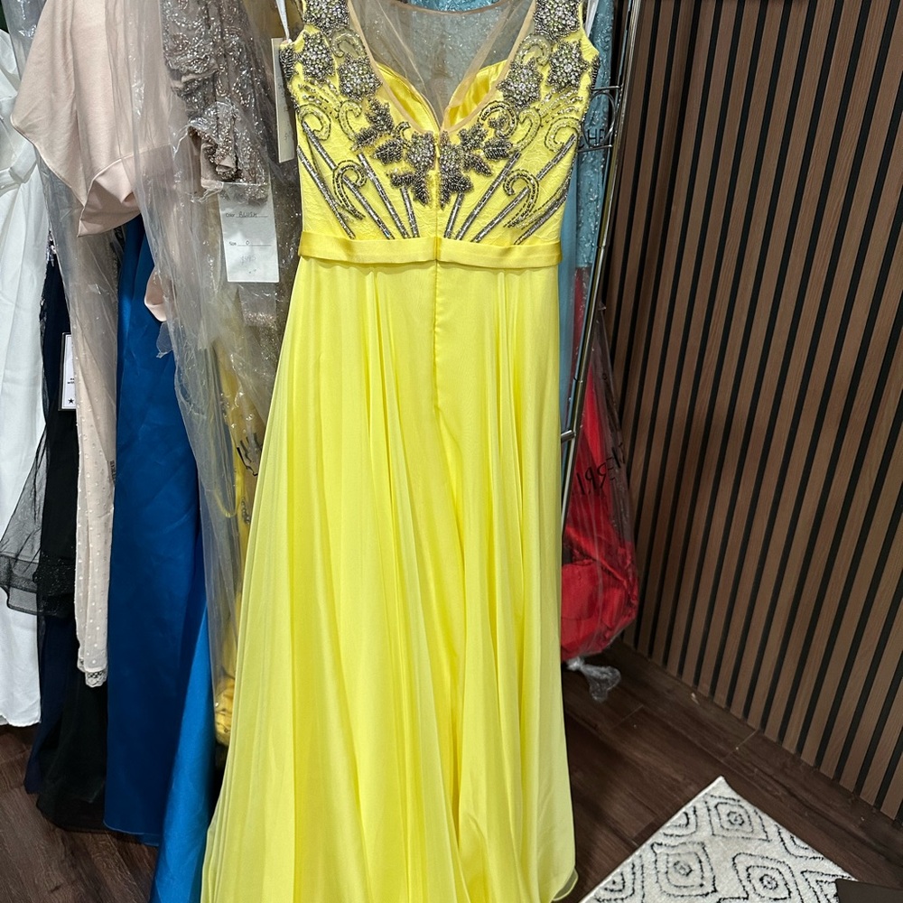 Sherri Hill Style 268 Gold Yellow Plunge Neck Sleeveless Prom Gown TAKING OFFERS